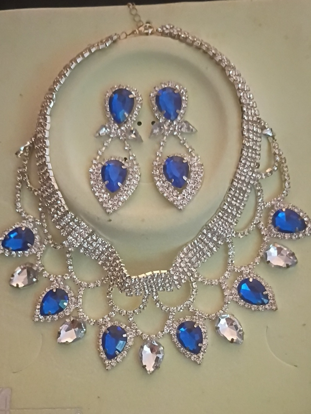 Blue Teardrop Crystal Necklace and Earring Set